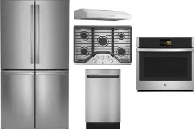 5 Piece Package Includes Refrigerator, Cooktop, Wall Oven, Hood And Dishwasher